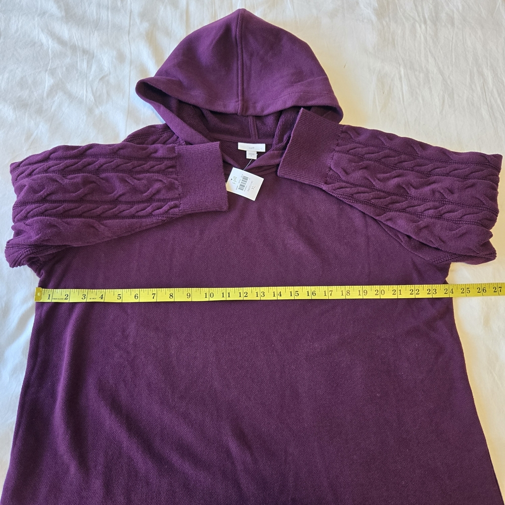 J.Jill French Terry & Cable Knit Sleeve Hoodie, Cotton, Purple, Size XL, NWT - Picture 9 of 13